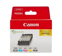 Canon PGI-580 + CLI-581 Multipack Cartouches d'encre d'origine | Encre Canon authentique - Noir Pigmenté plus Noir, Cyan, Magenta et Jaune - pour PIXMA TR8550, TR7550, TS6150 et plus !