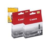 Canon - PGI-5Bk twin Pack - Pack duo Cartouche d'encre d'origine - Noir + Premium Glossy Photo Papier - 4x6-20 feuilles
