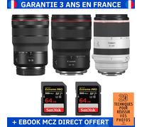 Canon RF 15-35mm f/2,8L IS USM + Canon RF 24-70mm f/2,8L IS USM + Canon RF 70-200mm f/2,8L IS USM + 2 SanDisk 64GB + Ebook '20 Techniques pour Réussir vos Photos' - Objectif Canon RF