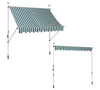 Canopée Auvent rétractable rayé blanc vert 3m Store Manuel sans Percer avec Marquise Soleil terrasse Hauteur réglable