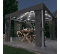 vidaXL Tonnelle avec rideau et guirlande lumineuse LED 4x3 m Blanc crème
