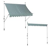 Canopée Store Banne Manuel Rétractable avec Manivelle, Auvent de Terrasse sans perçage, Protection Solaire Réglable pour Balcon, Terrasse, Jardin (Blanc et Vert, 2.5m x 1.2m)