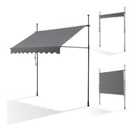 Canopée Store Banne Manuel Rétractable avec Manivelle, Auvent de Terrasse sans perçage, Protection Solaire Réglable pour Balcon, Terrasse, Jardin (Gris, 3m x 1.2m)