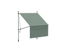 Canopée Store Banne Manuel Rétractable Sans Perçage 2 x 1,8 m Vert et Blanc avec Manivelle, Protection Solaire pour Balcon, Terrasse