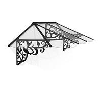 Canopia by Palram - Auvent pour Porte d'entrée Lily XL 2600-267 x 88 cm - Noir - Protection Solaire - Auvent de Porte d'entrée avec gouttière
