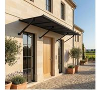 Canopia Marquise de porte Augustine 258 x 90 cm \n Structure noire / Panneaux gris opaques