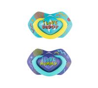 Canpol Babies 2 tétines symétriques en silicone, 0-6m, Neon Love Baby, bleu
