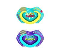 Canpol babies Lot de 2 tétines en silicone Light Touch, capsule de stérilisation, sans BPA (18m+, Neon Love Boy)