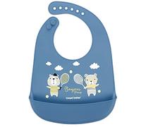 Canpol bavoir bébé en silicone avec poche BONJOUR PARIS bleu