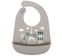 Canpol bavoir bébé silicone avec poche BONJOUR PARIS beige