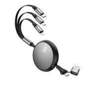 CanQuanSWZX Câble USB C Rétractable 3 en 2, Chargeur Multi-Fonction 3 en 2, Câble Chargeur Rétractable 100W, Compatible pour Ordinateurs Portables, Tablettes et Autres Appareils, 35-110 cm