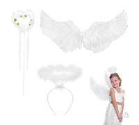 CANRNYACBZ Ailes d'ange Blanc avec Halo 60 x 35 cm Ailes et Auréole d'ange Blanc Ailes d'anges Plumes Enfant Déguisement Ange pour Halloween Carnaval Cosplay Party Fête