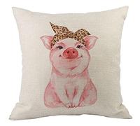 CANSEGO Taie d'oreiller en coton et lin motif cochon rose avec motif de cochon mignon portant un cochon en coton et lin pour homme, femme, garçon, fille, salon, 45,7 x 45,7 cm