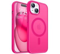 CANSHN Coque Magnétique pour iPhone 15 6,1 Pouces, Compatible avec MagSafe,[Toucher Doux et Soyeux] Fond Mat Translucide - Rose Vif