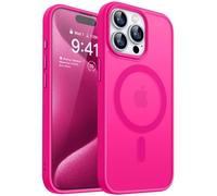 CANSHN Coque Magnétique pour iPhone 15 Pro Max 6,7 Pouces, Compatible avec MagSafe,[Toucher Doux et Soyeux] Fond Mat Translucide - Rose Vif