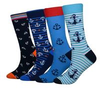 Cansok EUR 42-46 Lot de 4 paires de chaussettes fantaisie pour Homme Motif Ancre Marine