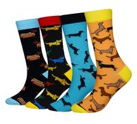 Cansok EUR 42-46 Lot de 4 paires de chaussettes fantaisie pour Homme Motif Chien Teckel Animaux Chien Chaud