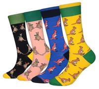 Cansok EUR 42-46 Lot de 4 paires de chaussettes fantaisie pour Homme Motif Kangourou Animaux