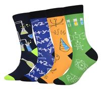 Cansok EUR 42-46 Lot de 4 paires de chaussettes fantaisie pour Homme Motif Science Chimie physique Mathématiques