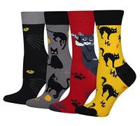 Cansok Femme Chaussettes en Coton Motif de Chat noir Animaux cadeau Chaussettes Fantaisie Mi-mollets d’équipage Lot de 4 paires