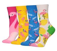 Cansok Femme Chaussettes en Coton Motif de Flamant Animaux cadeau Chaussettes Fantaisie Mi-mollets d’équipage Lot de 4 paires