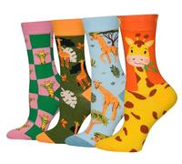 Cansok Femme Chaussettes en Coton Motif de Girafe Animaux cadeau Chaussettes Fantaisie Mi-mollets d’équipage Lot de 4 paires