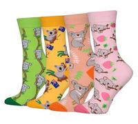 Cansok Femme Chaussettes en Coton Motif de Koala Animaux cadeau Chaussettes Fantaisie Mi-mollets d’équipage Lot de 4 paires