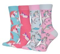 Cansok Femme Chaussettes en Coton Motif de Licorne cadeau Chaussettes Fantaisie Mi-mollets d’équipage Lot de 4 paires