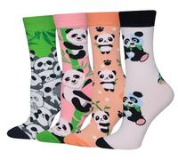 Cansok Femme Chaussettes en Coton Motif de Panda géant Animaux cadeau Chaussettes Fantaisie Mi-mollets d’équipage Lot de 4 paires