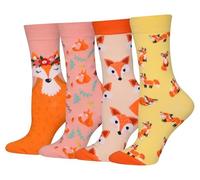 Cansok Femme Chaussettes en Coton Motif de Renard Animaux cadeau Chaussettes Fantaisie Mi-mollets d’équipage Lot de 4 paires