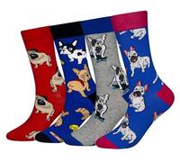 Cansok Lot de 4 paires de chaussettes fantaisie pour Homme Motif Animaux Bouledogue Chien