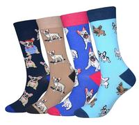 Cansok Lot de 4 paires de chaussettes fantaisie pour Homme Motif Bouledogue français Chien Animaux