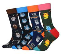 Cansok Lot de 4 paires de chaussettes fantaisie pour Homme Motif Chouette Hibou Eule Animaux