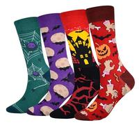 Cansok Lot de 4 paires de chaussettes fantaisie pour Homme Motif Halloween Araignée Château Citrouille Chauve-souris