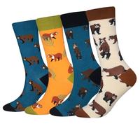 Cansok Lot de 4 paires de chaussettes fantaisie pour Homme Motif Ours Brun Animaux