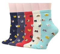 Cansok Lot de 5 paires de chaussettes fantaisie pour femme Motif chat partout