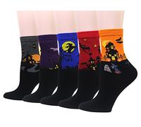 Cansok Lot de 5 paires de chaussettes fantaisie pour femme Motif halloween chauve souris citrouille