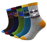 Cansok Lot de 5 paires de chaussettes fantaisie pour Homme Motif chat avec des lunettes