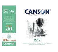 CANSON 1557 - Bloc 30 feuilles de papier dessin blanc A2 - 180g/m² | Grain léger, côté court collé, pour artistes et illustrateurs professionnels