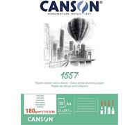 CANSON 1557 - Bloc 30 feuilles de papier dessin blanc A4 - 180g/m² | Grain léger, côté court collé, pour artistes et illustrateurs professionnels