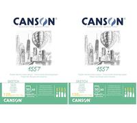CANSON 1557 - Bloc 50 feuilles de papier croquis blanc A5-120g/m², 14,8 x 21 cm - A5 (Lot de 2)