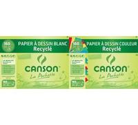 CANSON - Pochette 8 feuilles de papier dessin recyclé A3 - 160 g/m² - Blanc