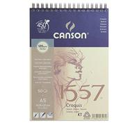 Canson 204127417 Bloc à spirale 1557, légèrement grain, 120 g/m², 50 feuilles par bloc, « spirale sur le côté court », 148 x 210 mm, blanc