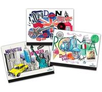 Canson 400065457 Lot de 10 Cartons à dessin Studio Créatif fermeture par 2 élastiques Décors New York/Londres/Rome 32 x 45 cm