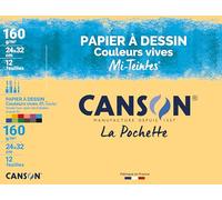 Canson - 526016 - Pochette de 12 feuilles papier dessin - 160 g - 24 x 32 cm - Assortis vifs