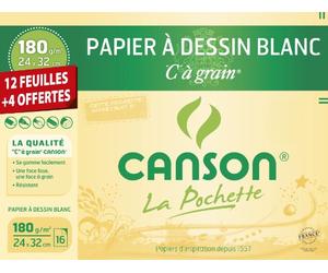 CANSON 92079 Papier Dessin C Grain Ncre Gouache Feutre 180g A4+ Pochette Lot de 12 Noir