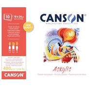 CANSON Acrylic - Bloc 10 feuilles de papier acrylique blanc grain toilé - 18 x 24 cm - 400g/m²