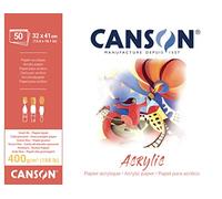 CANSON Acrylic - Bloc 50 feuilles de papier acrylique blanc - Grain fin - 32 x 41 cm - 400g/m²