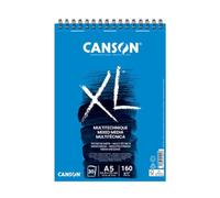 CANSON Album 30 Feuilles XL MIX MEDIA - Spiralé Petit Côté - A5 160g/m² Grain Léger - Blanc