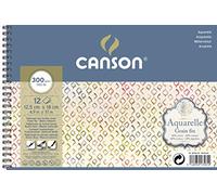 CANSON Aquarelle - Album spiralé petit côté 12 feuilles 12.5x18cm - Grain fin - 300g/m²